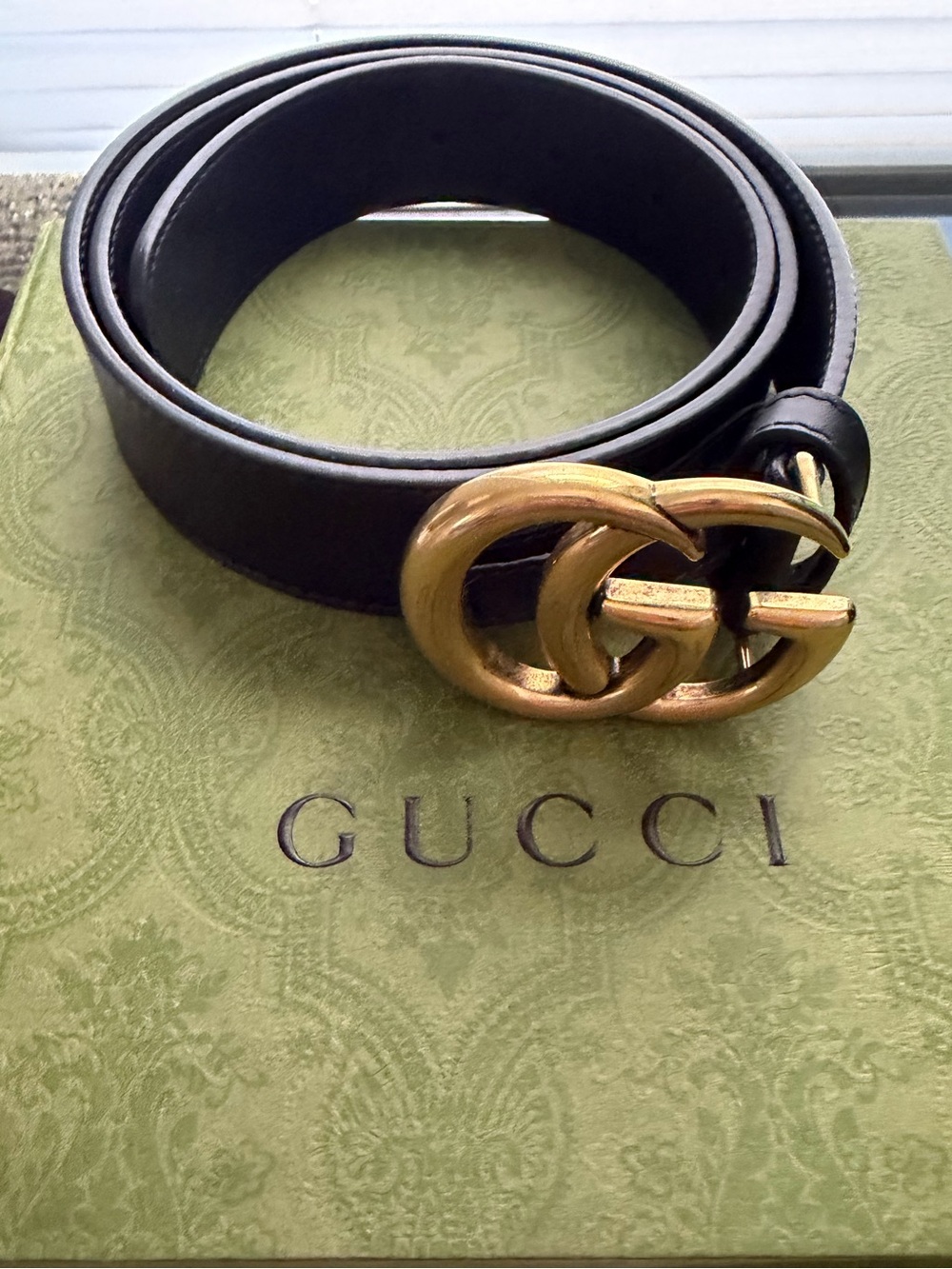 Gucci Black Leather Belt with Gold Double G Buckle